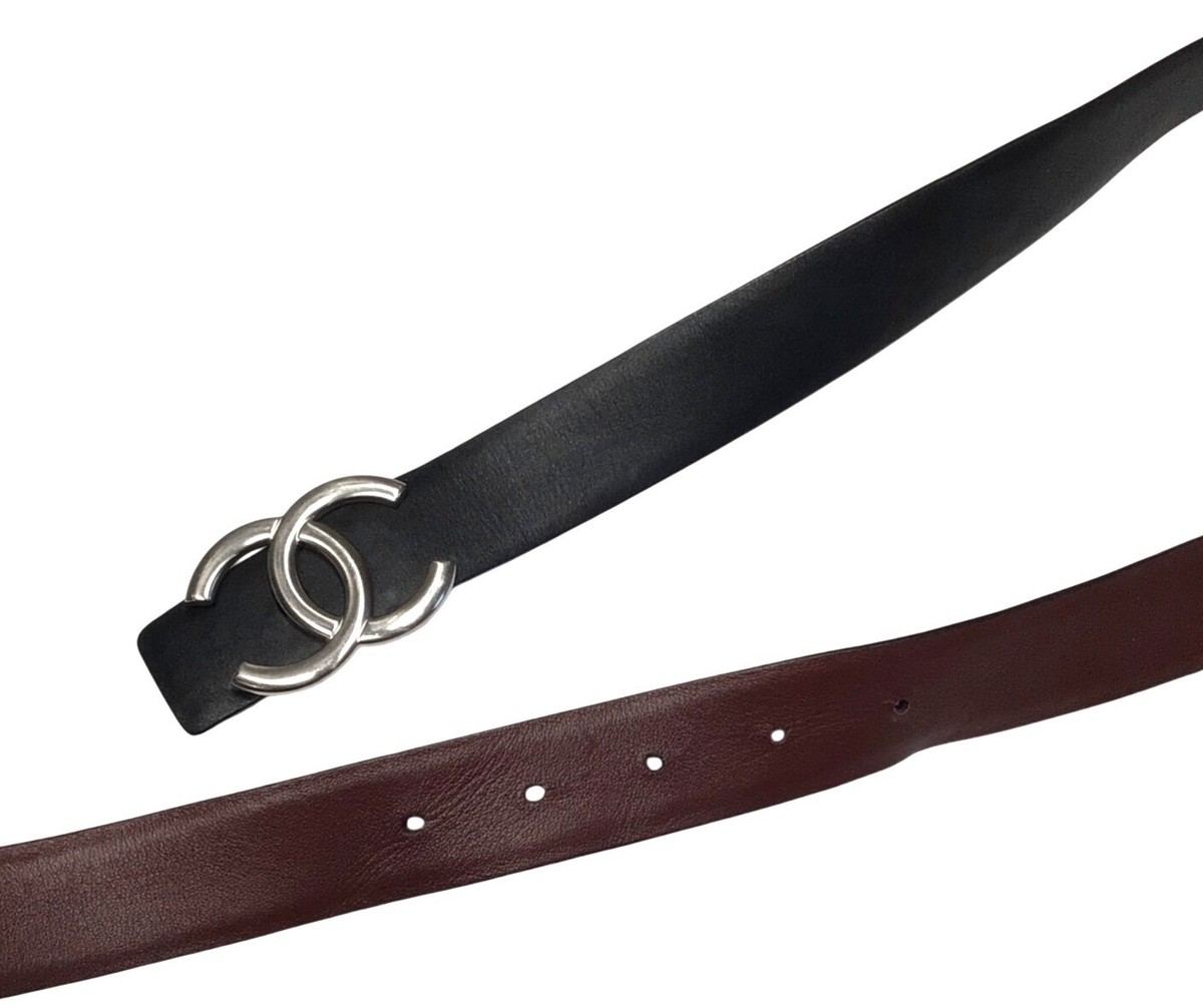 Chanel Reversible Leather Belt in Black/Burgundy | eBay