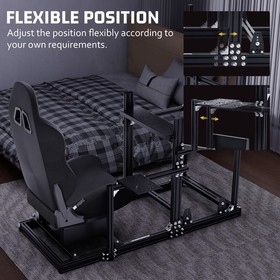 Hottoby 3060 Aluminum Racing Sim Cockpit Stand With Black Seat TV Stand Logitech