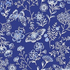 Butterfly Blues Floral Royal Cotton Fabric