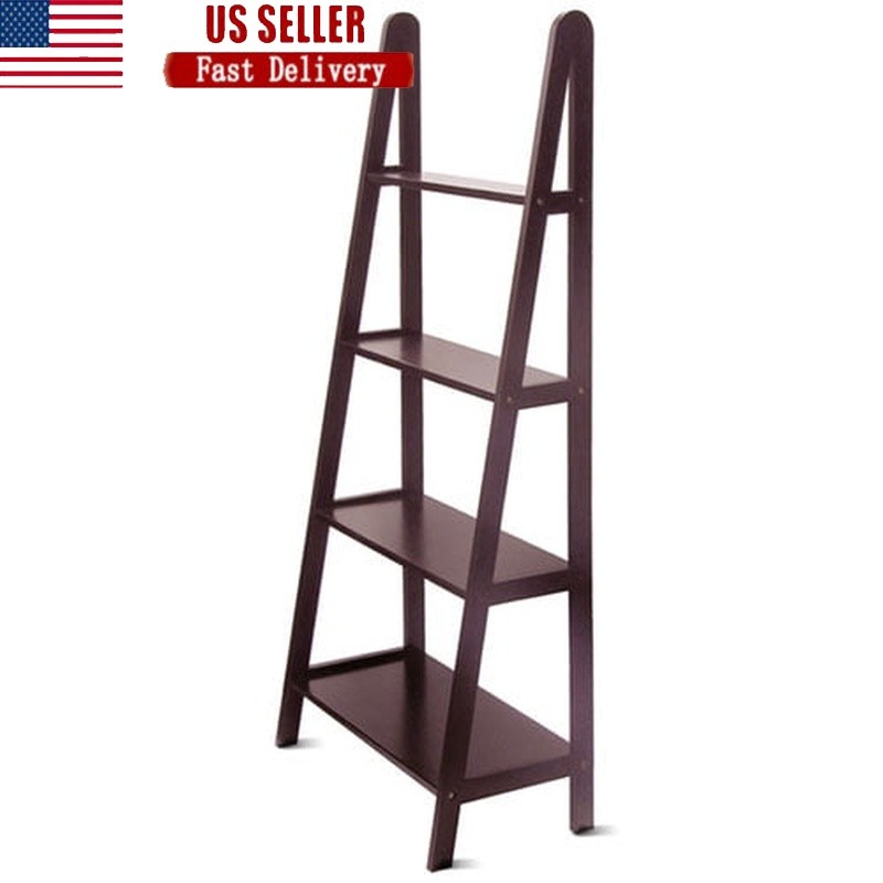 A-Frame 4-Shelf Wood Bookcase for Home Office or Living Room Storage Display