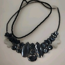 Vtg Handmade Rhinestone Bib Necklace Statement Black