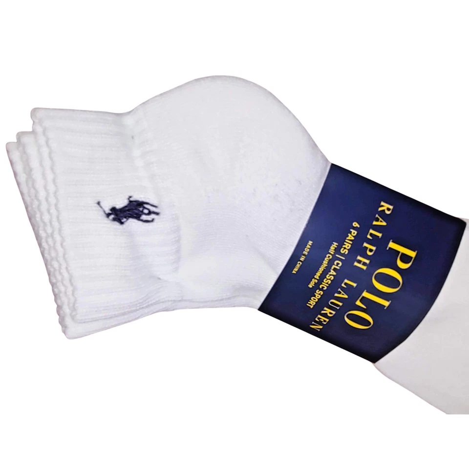 Paquete de 6 calcetines deportivos clásicos Polo Ralph Lauren suela media acolchada al tobillo blancos Foto 4 de 4