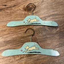 Vintage 1940's Child's Dog Blue Wooden Clothing Hanger Puppy Wood Baby Nursery
