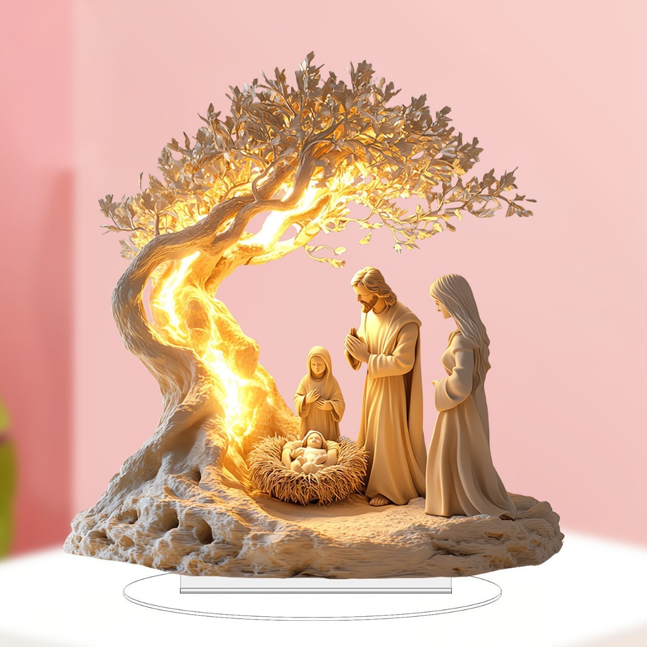 Jesus Tree Of Life Nativity Figures Set Statue Painted Decor Xmas Festival Gift