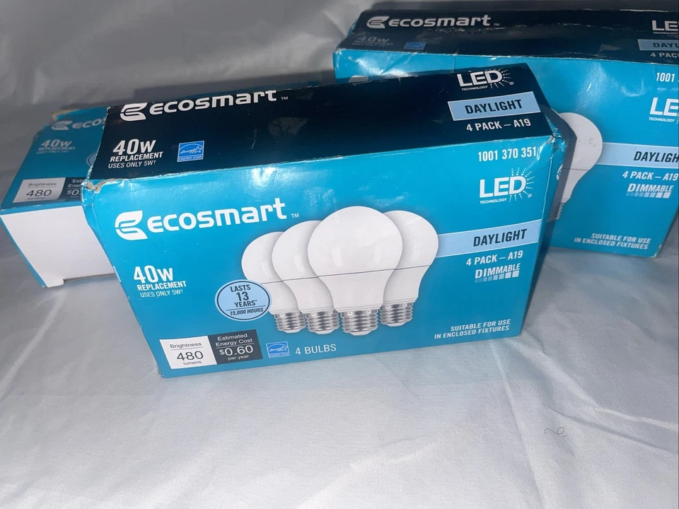 4pk Ecosmart 40W LED Light Bulb A19 Equivalent Dimmable Frosted Daylight - Image 2 of 4