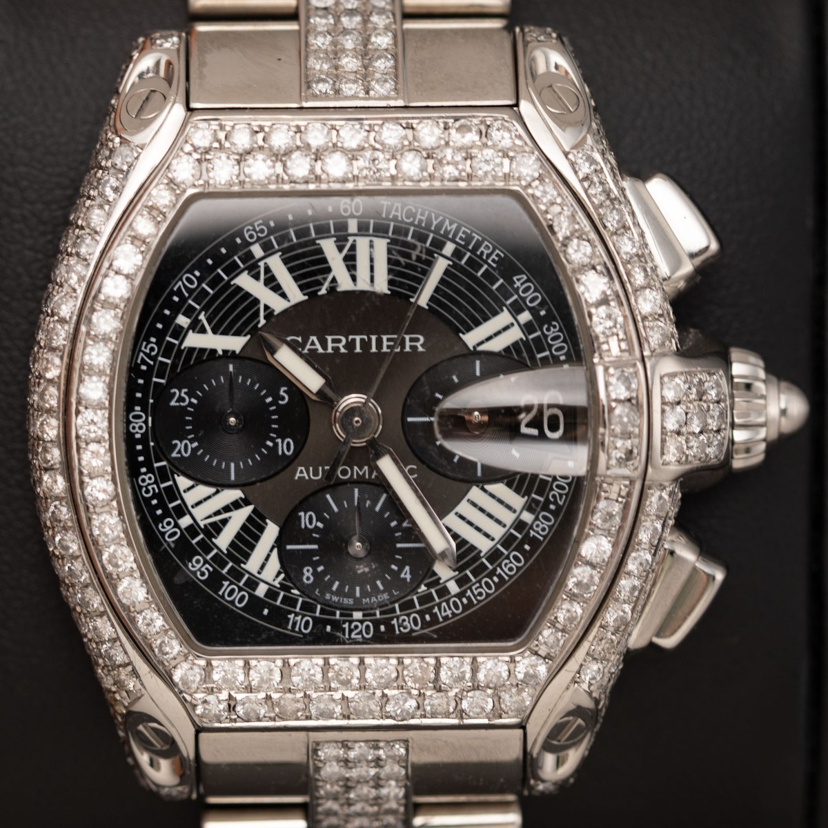 Cartier Roadster XL Chronograph 48mm Watch Diamond Bezel Steel