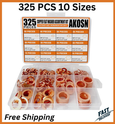 #ad #ad 325 PCS Copper Metric Sealing Crush Washers Kit 10 Sizes Oil Drain Gasket Set $14.74