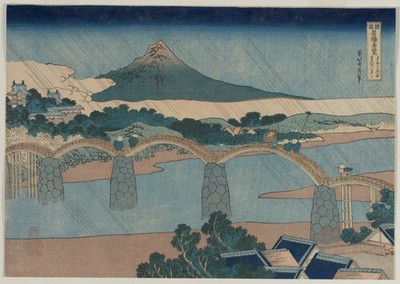 Traditionelle japanische Wandkunst Hokusais Brückenszene Ukiyo-e Natur