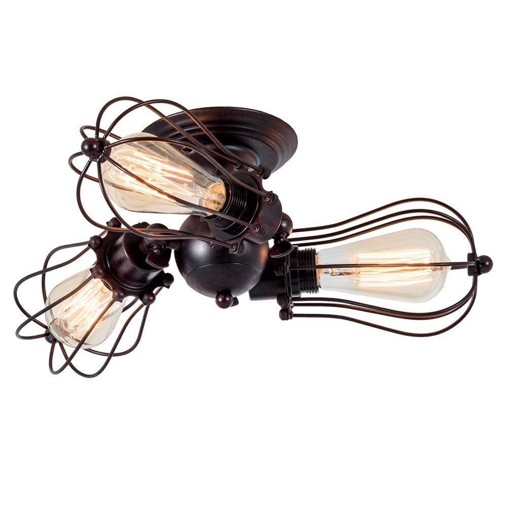 Plafonnier industriel vintage cage en métal noir orientable E24