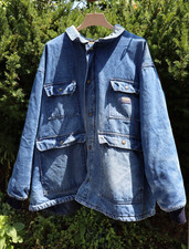 Vintage 90s OshKosh Hooded Quilt Lined Denim Chore Work Jacket Oversized XXL 3XL