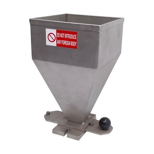 Stainless Steel Material Hopper With Latch, 132mm x 132mm Inlet, 34mm Outlet
