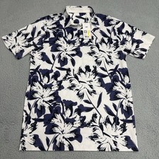 Puma Polo Shirt Mens M White Blue MATTR Stretch Performance Golf Broken Flower