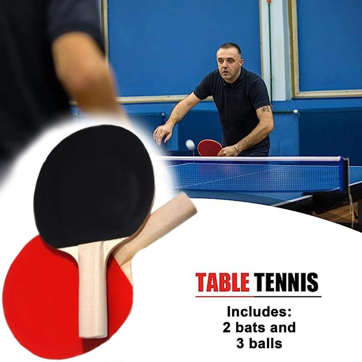 Xpieoyrm 2 tafeltennisbatjes, tafeltennisset inclusief 4 tafeltennisbatjes, 8 ballen en tas, tas voor tafeltennisaccessoires voor binnen en buiten, voor beginners en experts