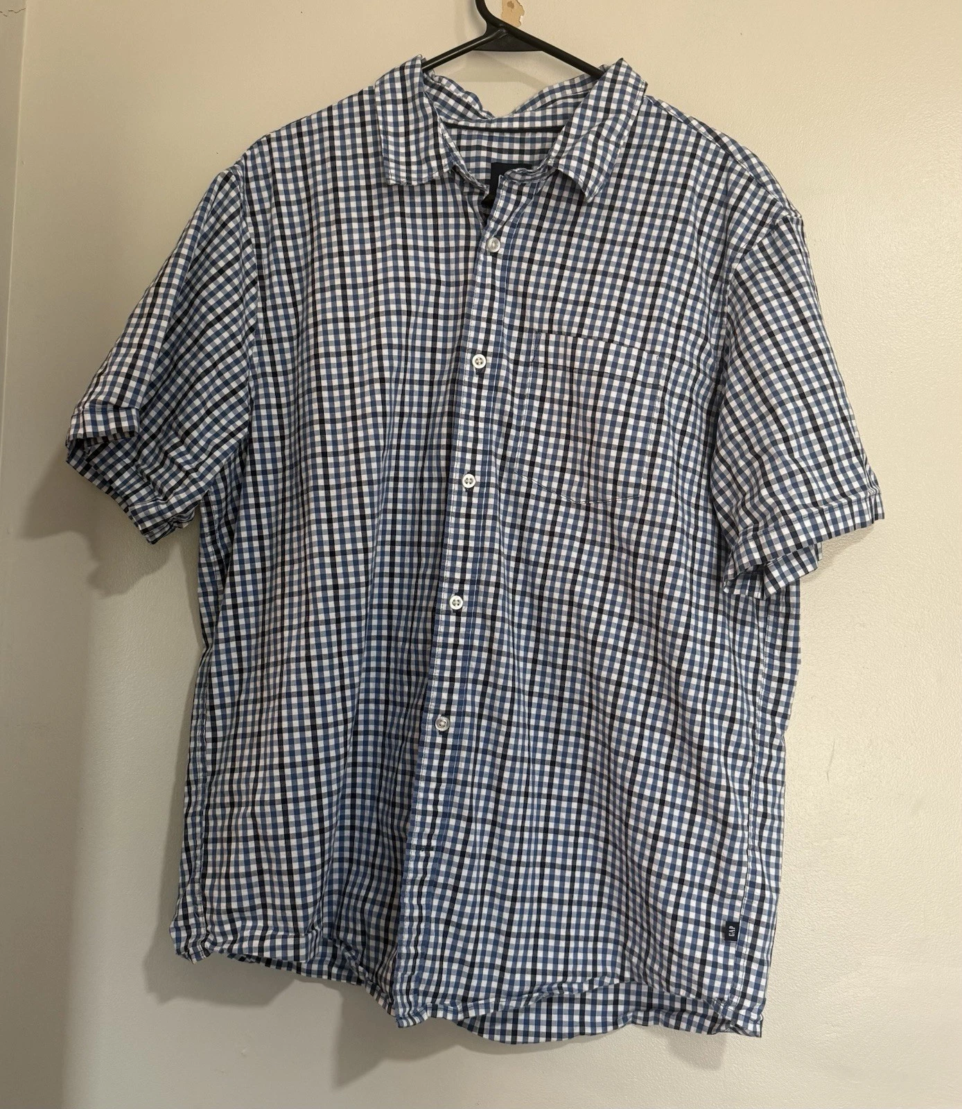 GAP Button Down Shirt Mens XL Blue Check Stretch Lightweight Beachy Preppy