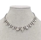 Vintage Rhinestone Necklace Silver tone 15" Estate Costume Jewelry