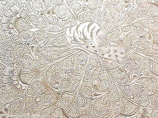 Азиатский серебряный латунный поднос музейного качества с гравировкой - Изображение 4 из 4