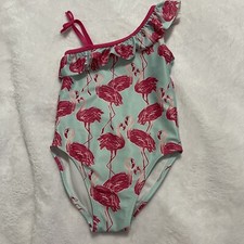 Gymboree Girls Flamingo Swimsuit UPF 50 Size 4 Ruffles Shoulder Front Flaws