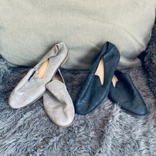 Lucky Brand Women's Cahill Flats Taupe or Black Leather Shoes Collapsable Mule 8