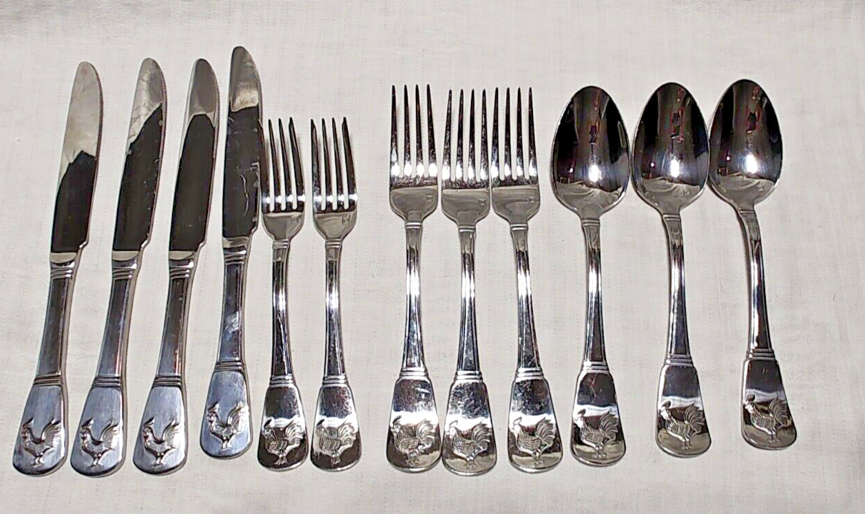 12 Pce. Cuisinart Elite FRENCH ROOSTER Stainless Steel Set Fork, Knife, Spoon