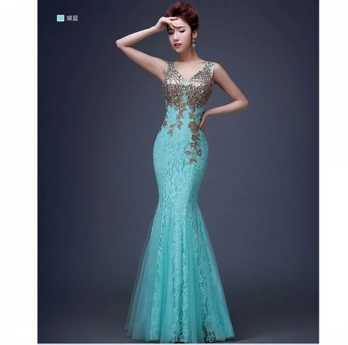 Women Lace Formal Dress Evening Gown Fishtail Mermaid Wedding Cocktail Plus Size - Bild 15 von 19