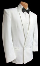Boy's White Tuxedo Jacket Double Breasted Satin Shawl Lapels Wedding Ringbearer