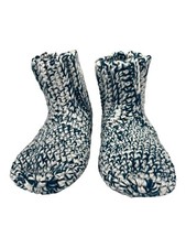 Handmade Slippers Sz 6 Blue/White Unisex Crocheted Yarn by Marsha