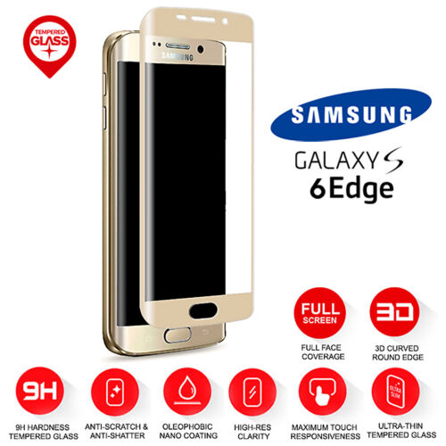 Samsung Galaxy S6 Edge Full Curved Tempered Glass LCD Screen Protection Gold - Afbeelding 1 van 3