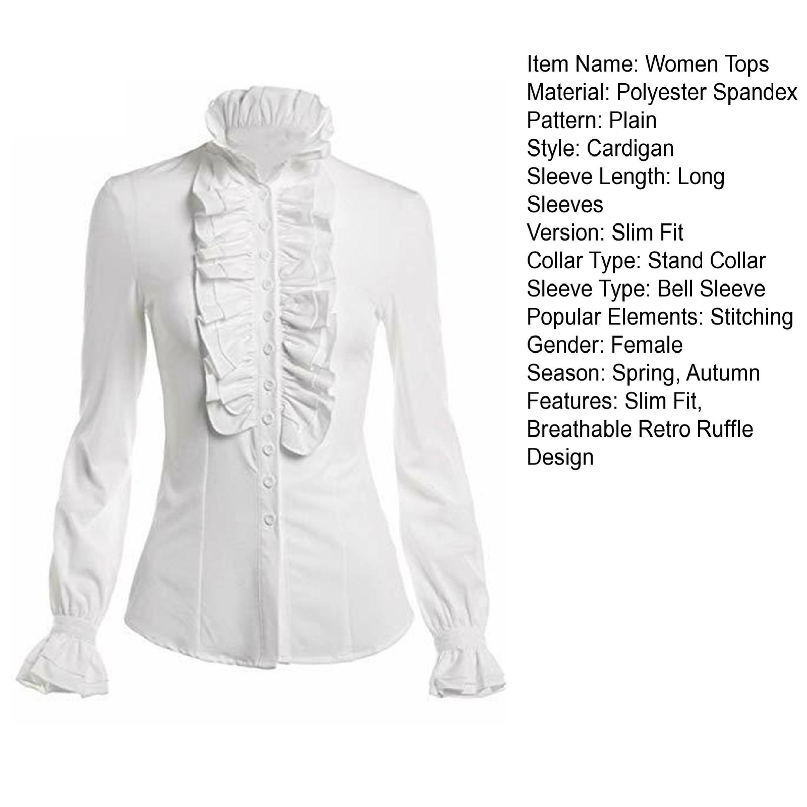 Solid Color Blouse for Women Polyester Spandex Stylish Retro Ruffle