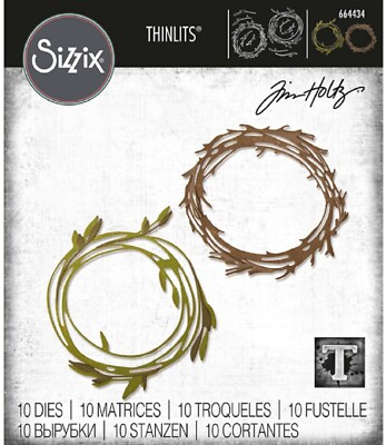 New, Retired Sizzix Thinlits Funky Wreaths #664434 10pc Retail $24.99 Tim Holtz