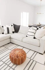 Handmade Moroccan Leather Pouf Ottoman Tan Brown White Ivory