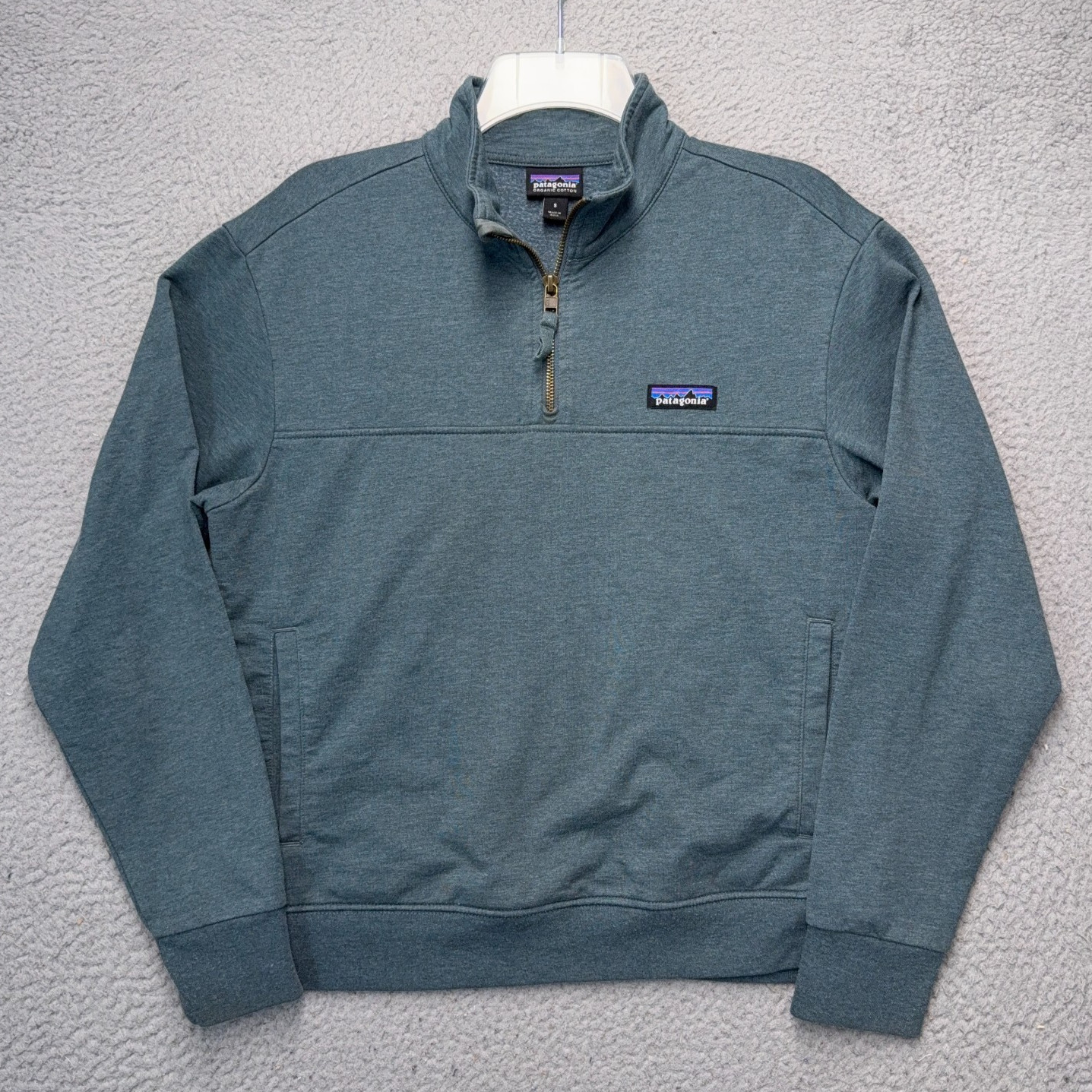 Suéter Patgonia 1/4 Cremallera Mujer Pequeño Azul 1/4 Pullover Jersey Bolsillos con Cremallera