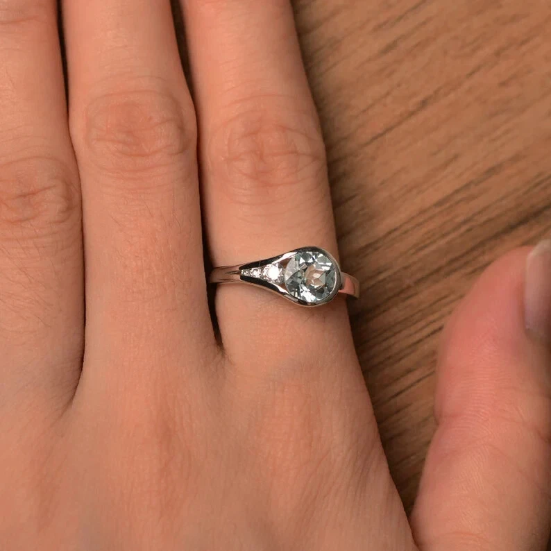 Обручальное кольцо с сертифицированным натуральным аквамарином и бриллиантом 1,15 карата из цельной платины 950 - Изображение 4 из 4