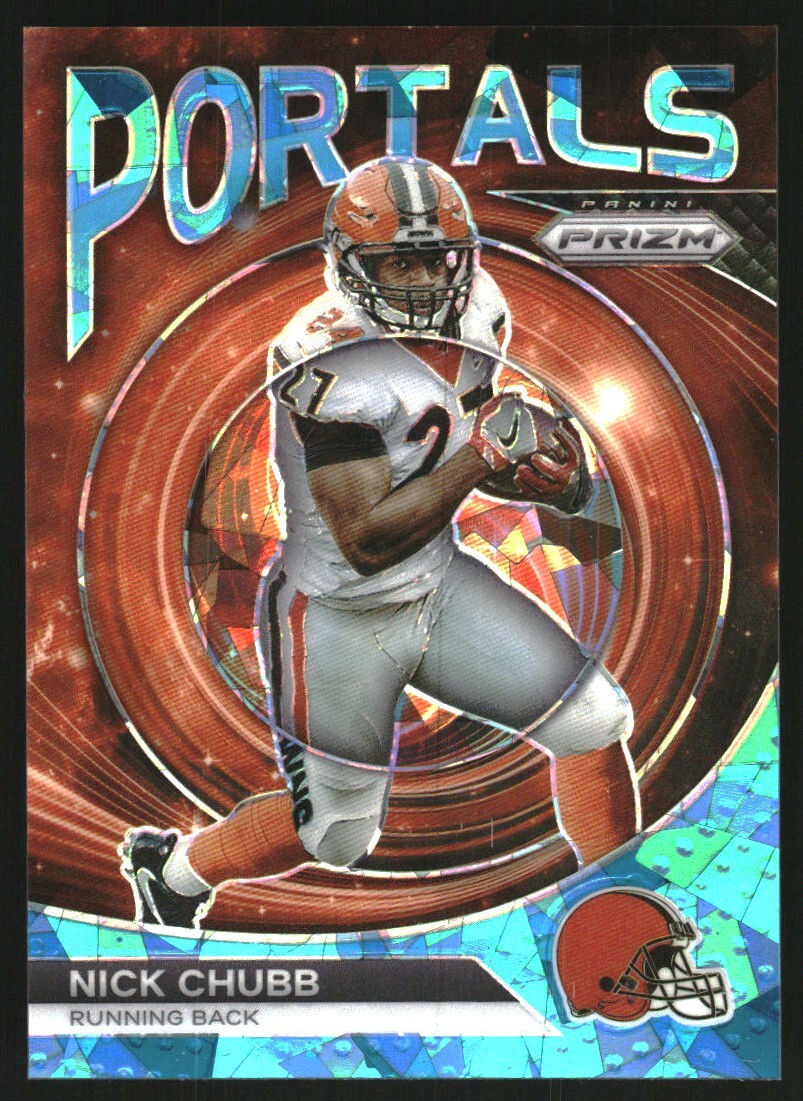 2023 Panini Prizm Portals Prizms Blue Ice #9 Nick Chubb /99