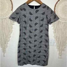 Ann Taylor black white and navy blue plaid eyelet detail lined mini dress size 4