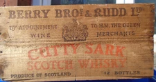 Vintage Berry Bros & Rudd Cutty Sark Wooden Crate Box Scotch Whiskey Scotland