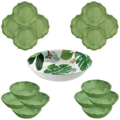 Epicurean Amazon Floral Outdoor Melamin große Schale, 8xNudelschalen & 8xBeilagenteller