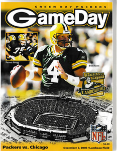 GREEN BAY PACKERS December 7, 2003 GAME DAY PROGRAM 2 TICKETS BRETT FAVRE B18