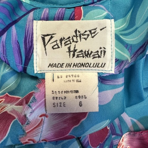 Vintage Paradise Hawaii Maxi Mumu Dress Vibrant Blue Tropical Floral Size 6 - Picture 4 of 7
