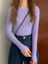 Basic Long Sleeve Ribbed Pullover Autumn Winter Sweater Top Fashion Women's Wear