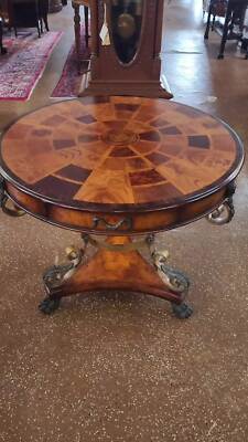 Theodore Alexander Caryatid Iron & Inlaid Walnut Burl Round Drum