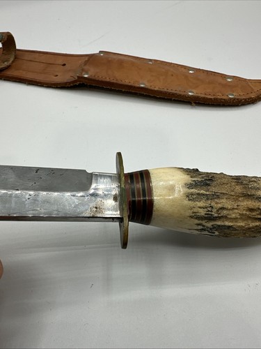Vintage TAYLOR WITNESS SHEFFIELD ENGLAND Stag Handle Fixed Blade Knife &Sheath - Picture 7 of 11