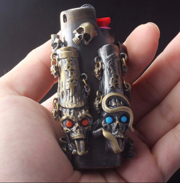 Handmade Retro Lighter Skull Case Cover Fits Bic J3 Lighter Sleeve Cover Gift