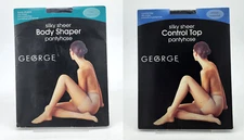 George Silky Sheer Body Shaper/ControlTop Sandalfoot Pantyhose Navy/Black M Tall