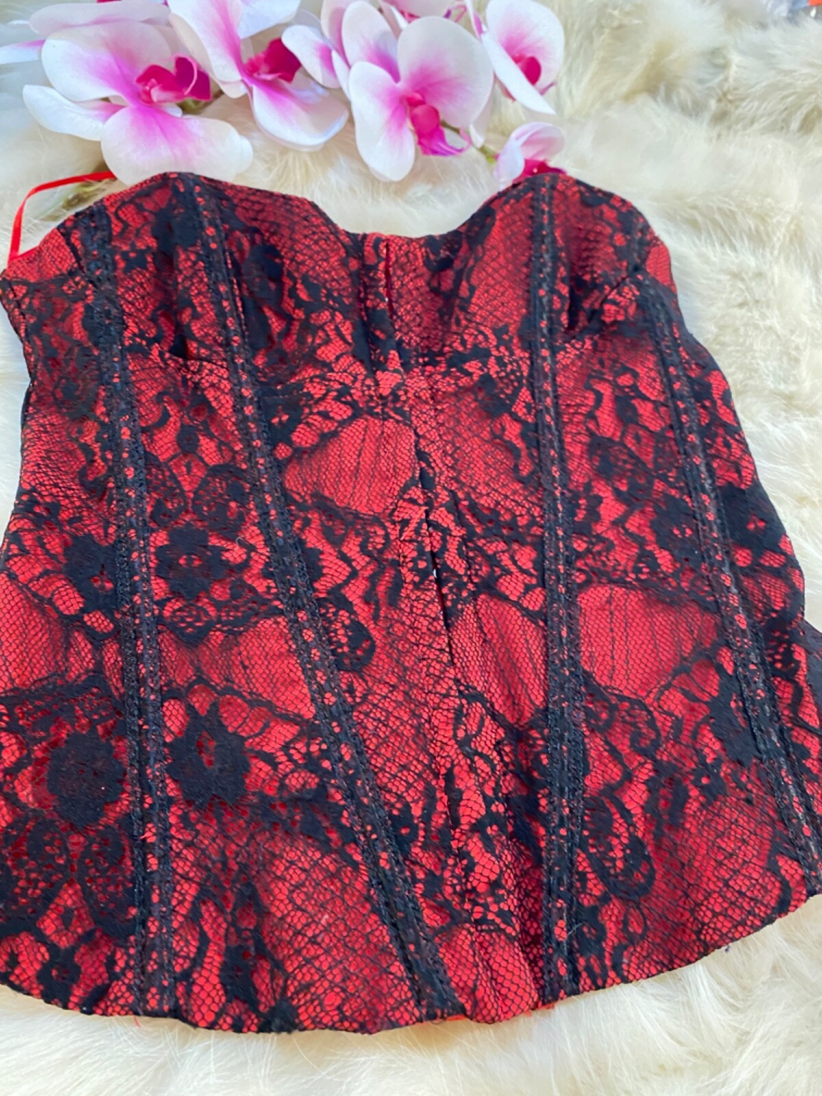 Jennyfer black lace red Corset bustier size M Gem