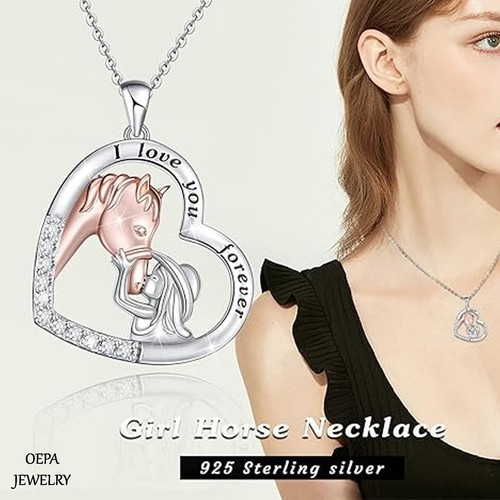 Horse and Girl Necklace Heart Necklace 925 Sterling Silver Horse Jewelry - Picture 2 of 4