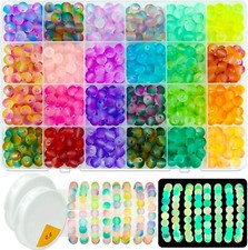 Glow in the Dark Glass Beads for Jewelry Making, 600Pcs 8MM 24 Grids Crystal Gem