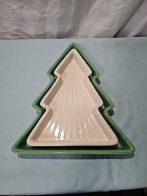 Halmark Set Of Christmas Tree Serving Plates, Candy Nuts Snacks, Santa Cookies. 