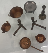 Lot of 8 Miniature Dollhouse Copper/Brass Pots Pieces