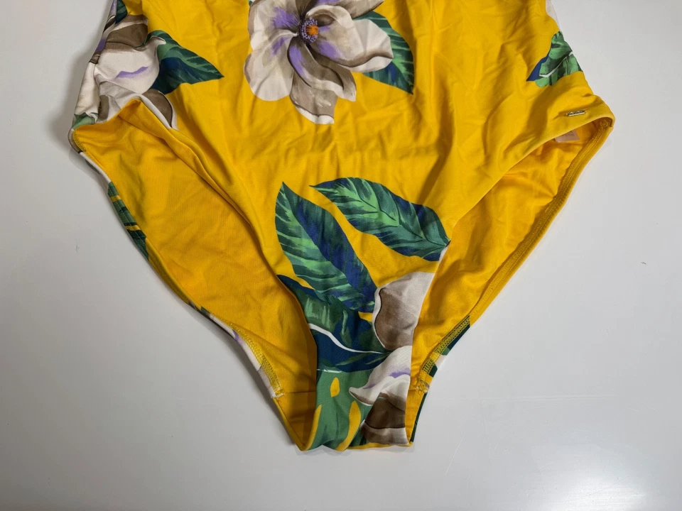 F&F Swimming Costume Size 18 Yellow Floral Print Padded Cold Shoulder Swimsuit - Image 3 of 4