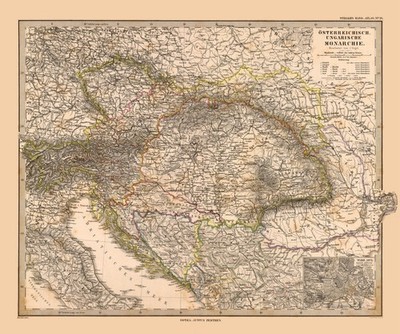 Historic Map - Austro Hungarian Empire - Stieler 1885 - Vintage Wall Art